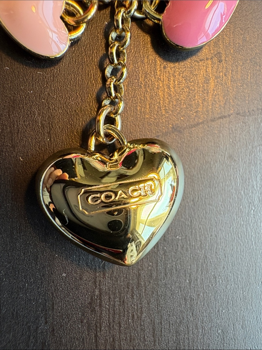 COACH Gold-Tone Keychain with Pink Heart Charms - Picture 2 of 5